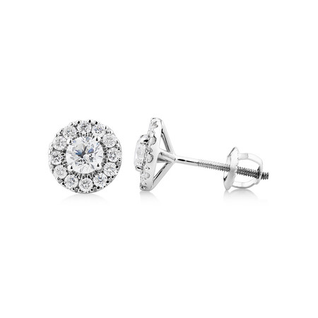 Dainty Halo Earrings with 1.0 Carat TW of Diamonds in 14kt White Gold Dainty Halo Earrings with 1.0 Carat TW of Diamonds in 14kt White Gold