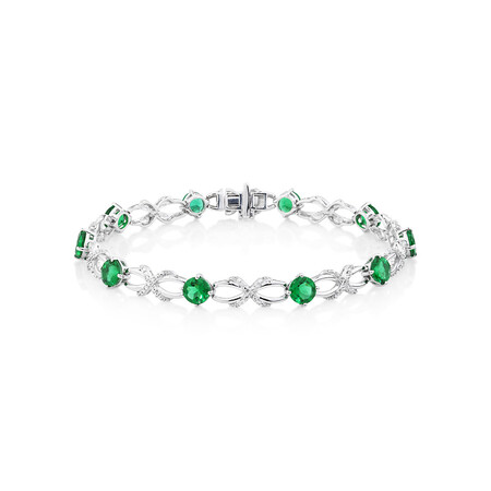Bracelet with Created Emerald and 0.03 Carat TW of Diamonds in Sterling Silver