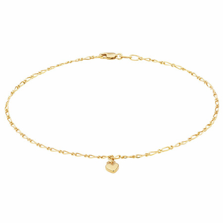 27cm (11") Heart Anklet in 10kt Yellow Gold