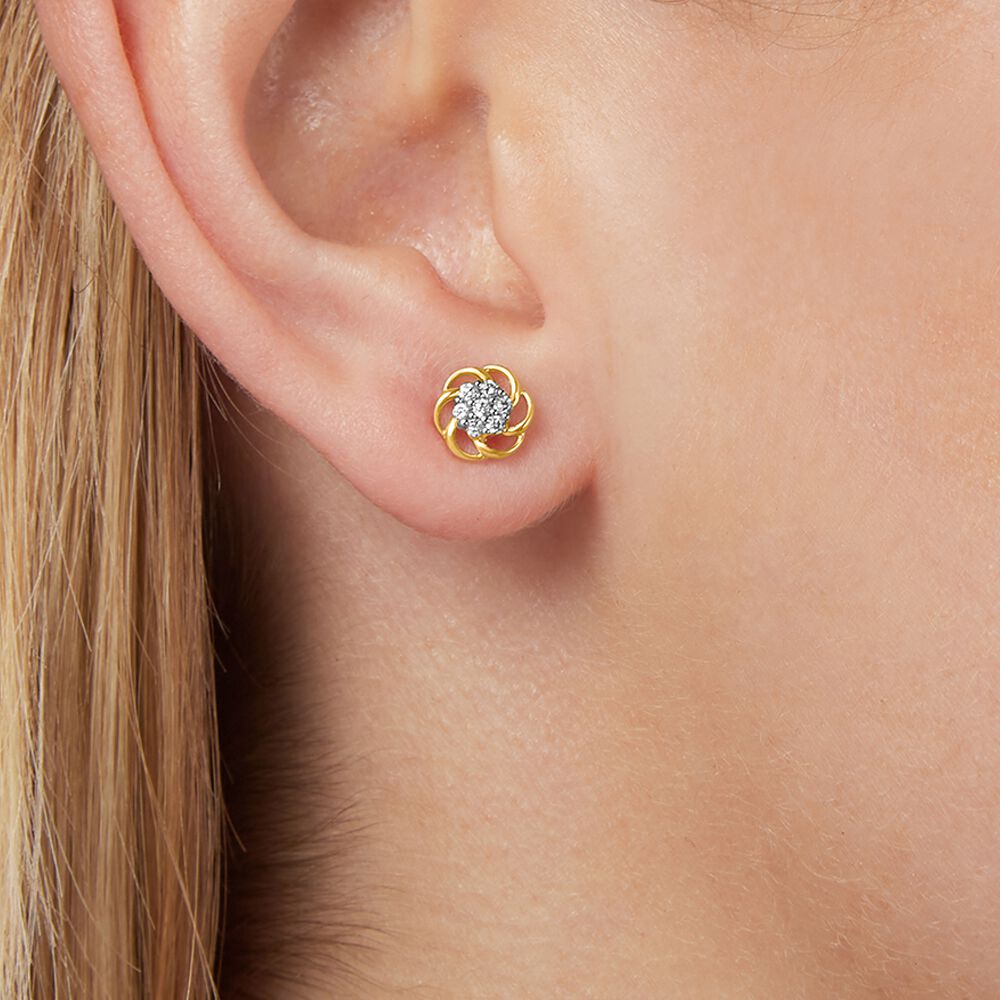 Flower Stud Earrings with Diamonds in 10ct Yellow Gold