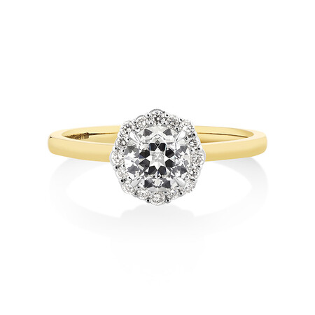 Southern Star Halo Engagement Ring with 0.84 Carat TW of Diamonds in 18kt Yellow & White Gold Southern Star Halo Engagement Ring with 0.84 Carat TW of Diamonds in 18kt Yellow & White Gold