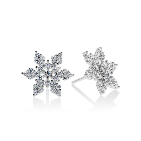 Pave Floral Stud Earrings with White Cubic Zirconia in Sterling Silver Pave Floral Stud Earrings with White Cubic Zirconia in Sterling Silver