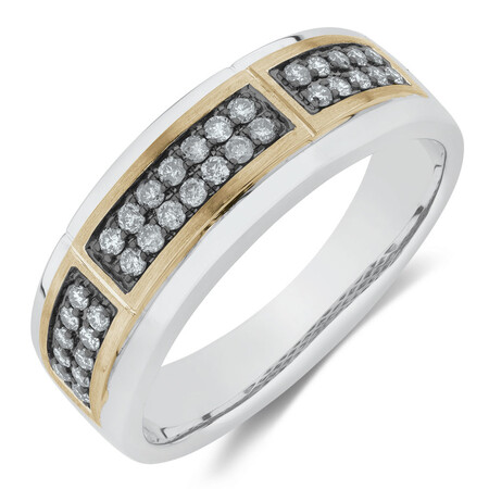 Men's Ring with 0.38 Carat TW of Brown Diamonds in 10ct White & Yellow Gold Men's Ring with 0.38 Carat TW of Brown Diamonds in 10ct White & Yellow Gold