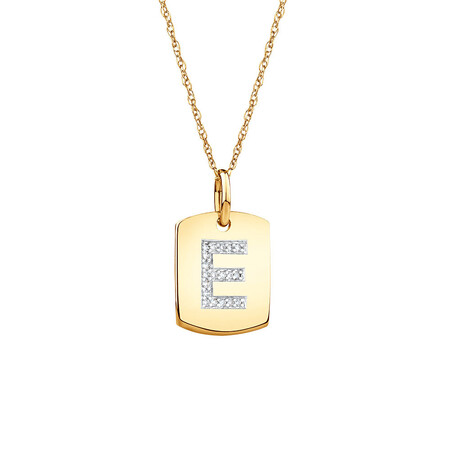 "E" Initial Rectangular Pendant With Diamonds In 10ct Yellow Gold "E" Initial Rectangular Pendant With Diamonds In 10ct Yellow Gold