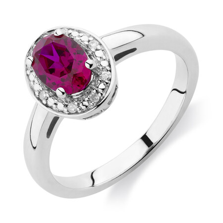 Halo Ring with Created Ruby & Diamonds in Sterling Silver