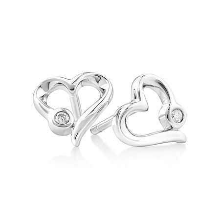 Heart Stud Earrings With Diamonds In Sterling Silver