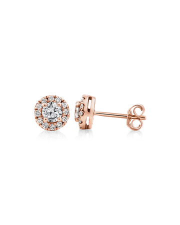 Halo Stud Earrings with Morganite & 0.22 Carat TW of Diamonds in 10kt Rose Gold Halo Stud Earrings with Morganite & 0.22 Carat TW of Diamonds in 10kt Rose Gold