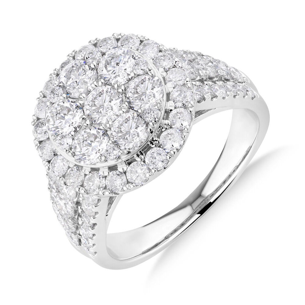 Halo Ring with 3 Carat Of Diamonds in 10ct White Gold