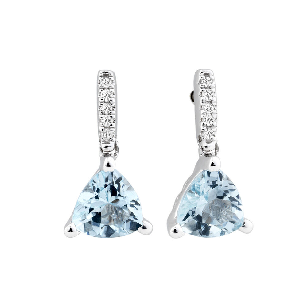 Drop Earrings with Aquamarine & Diamonds in 10ct White Gold