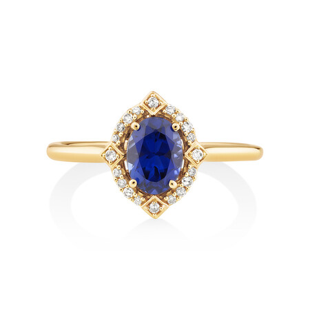 Ring with Laboratory Created Sapphire & Natural Diamonds in 10kt Yellow Gold Ring with Laboratory Created Sapphire & Natural Diamonds in 10kt Yellow Gold