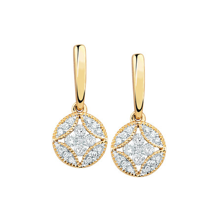 Drop Earrings with 1/4 Carat TW of Diamonds in 10ct Yellow Gold Drop Earrings with 1/4 Carat TW of Diamonds in 10ct Yellow Gold
