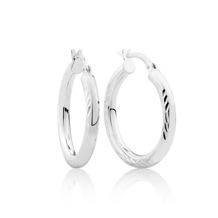 25mm Diamond Cut Hoop Earrings In Sterling Silver 25mm Diamond Cut Hoop Earrings In Sterling Silver