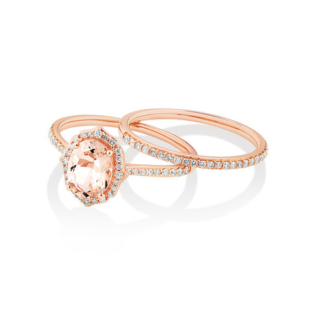 Bridal Set with 0.30 Carat TW of Diamonds & Morganite in 14kt Rose Gold Bridal Set with 0.30 Carat TW of Diamonds & Morganite in 14kt Rose Gold
