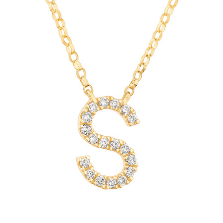 "S" Initial Necklace with 0.10 Carat TW of Diamonds in 10ct Yellow Gold "S" Initial Necklace with 0.10 Carat TW of Diamonds in 10ct Yellow Gold