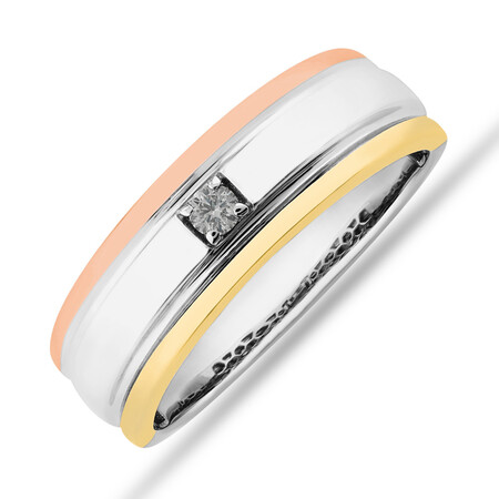 Tritone Duo Ring with Diamond in 10kt White, Yellow & Rose Gold Tritone Duo Ring with Diamond in 10kt White, Yellow & Rose Gold