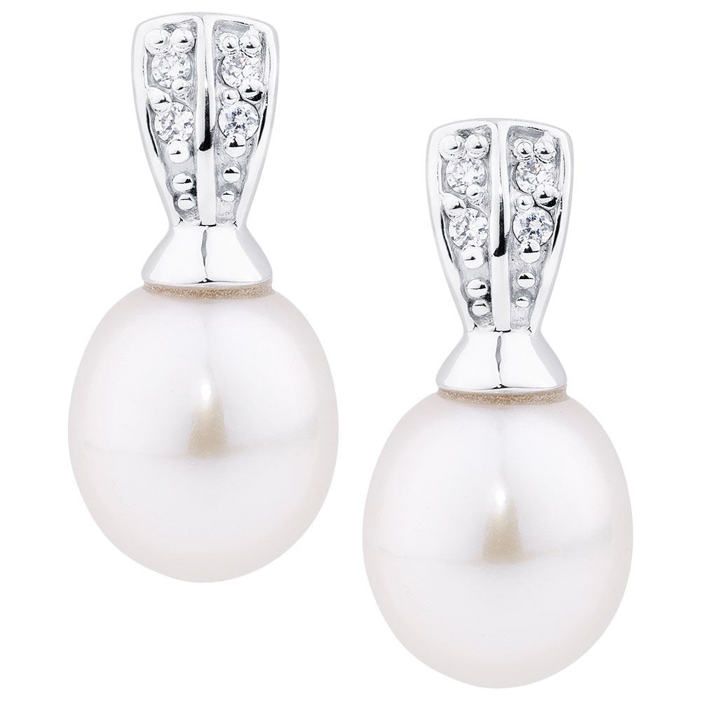 Drop Earrings With Cultured Freshwater Pearl Cubic Zirconia In Drop Earrings With Cultured Freshwater Pearl Cubic Zirconia In Sterling Silver
