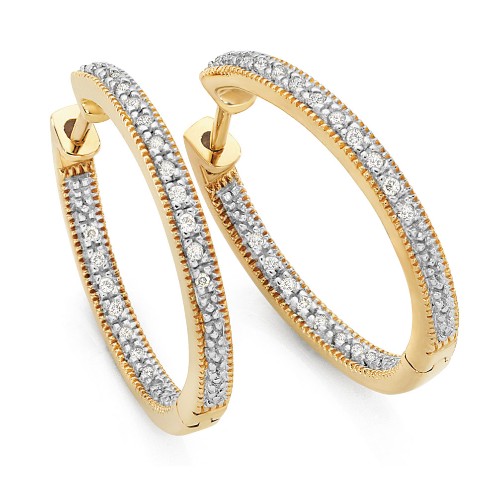 Hoop Earrings With 0 15 Carat Tw Of Diamonds In 10ct Yellow Gold