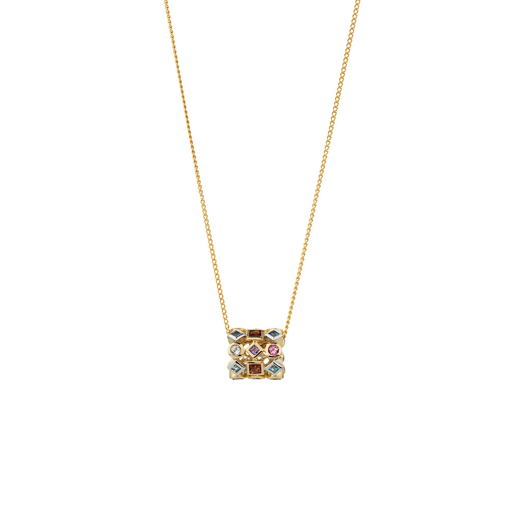Online Exclusive Barrel Pendant With Natural Multi Coloured Online Exclusive Barrel Pendant With Natural Multi Coloured Gemstones In 10ct Yellow And White Gold