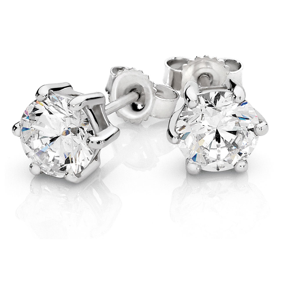 Stud Earrings With Cubic Zirconia In 10ct White Gold