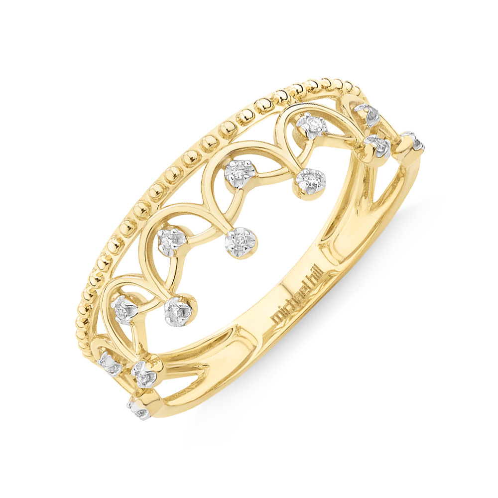 Crown Ring With Diamonds In 10ct Yellow Gold