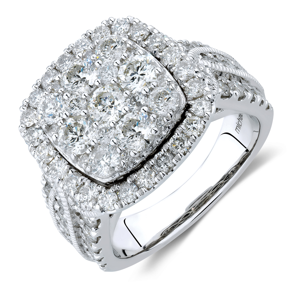 Cluster Halo Ring with 3 Carat TW of Diamonds in 10ct White Gold