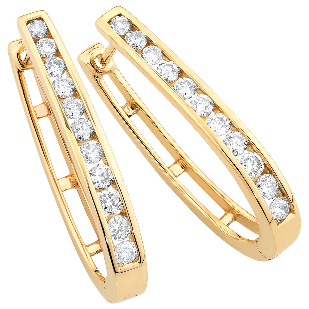 Hoop Earrings With 1 Carat Tw Of Diamonds In 10ct Yellow Gold