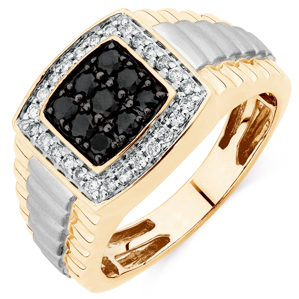 Men's Ring with 3/4 Carat TW of White & Enhanced Black Diamonds in 10ct ...