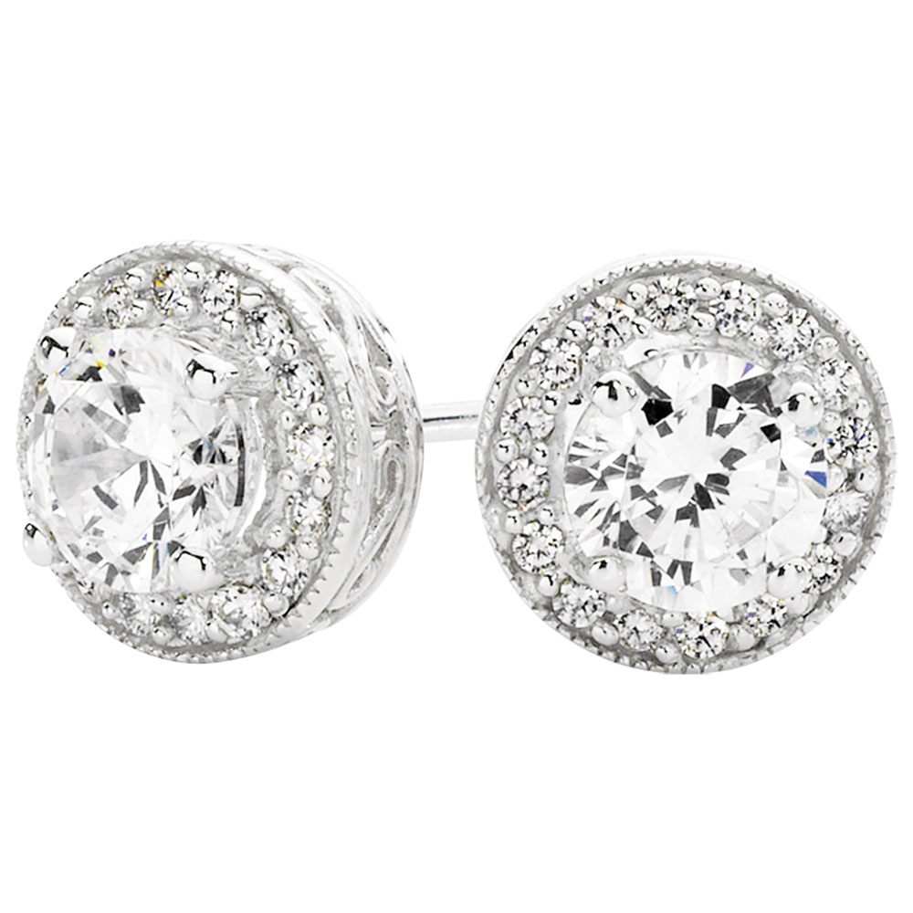 Stud Earrings With Cubic Zirconia In Sterling Silver