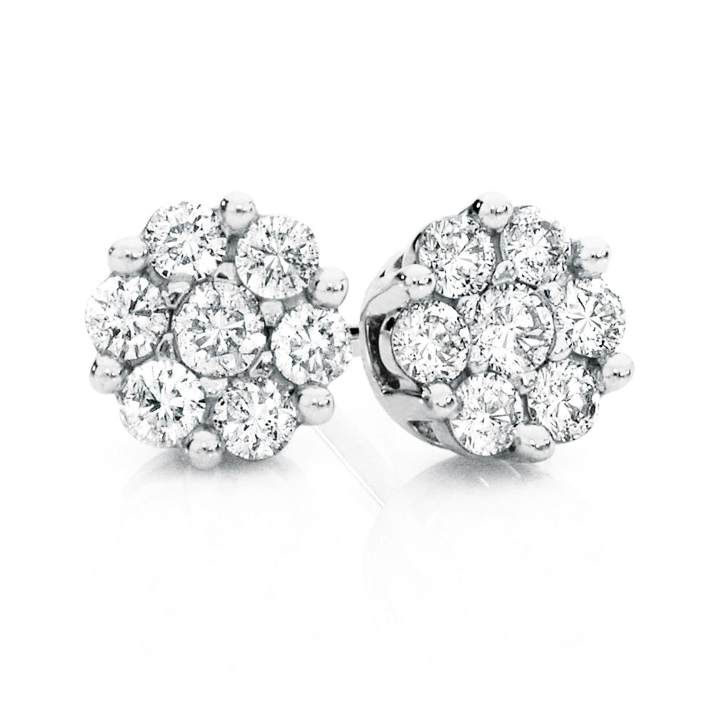 Cluster Stud Earrings with 0.25 Carat TW of Diamonds in 10ct White Gold