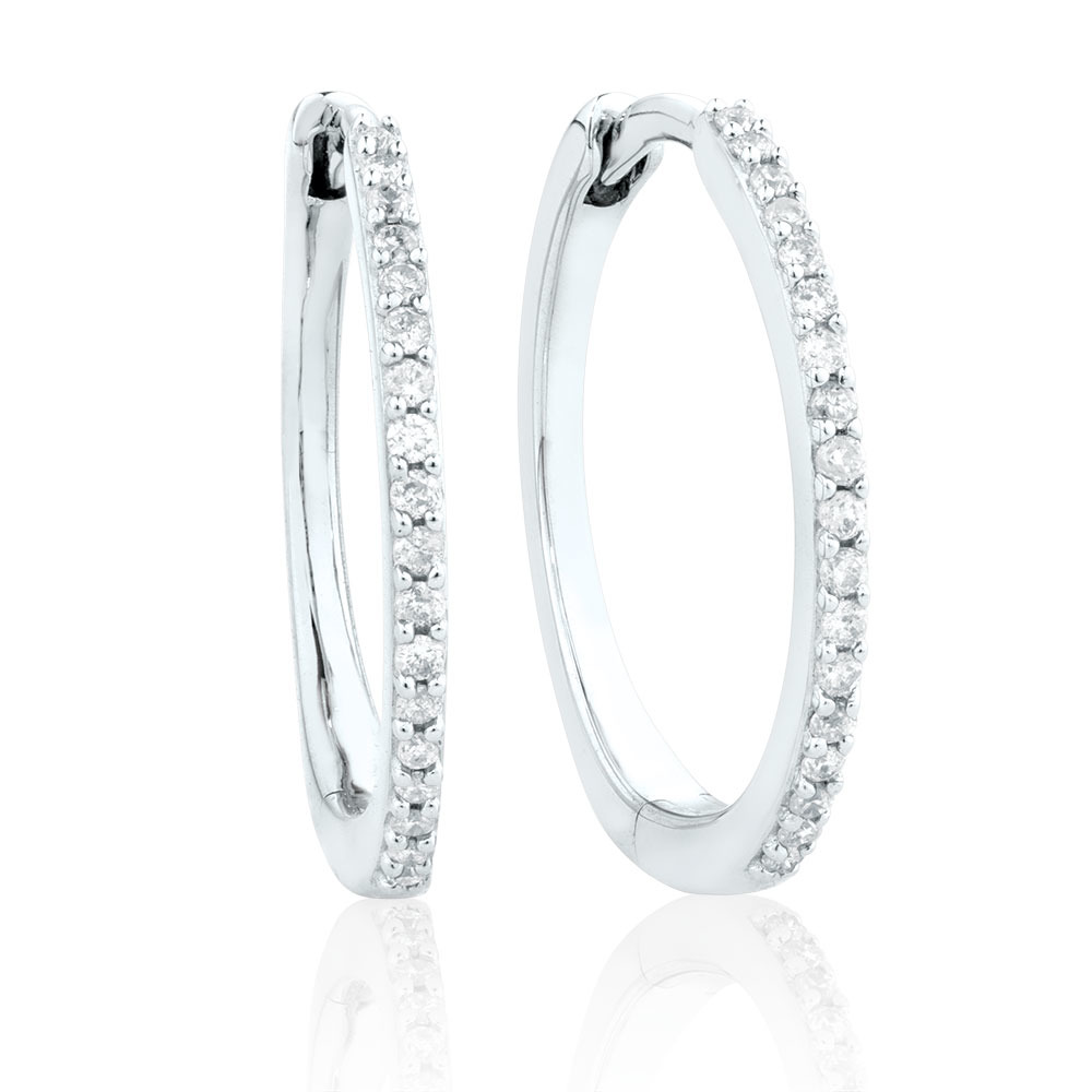 Small Huggie Earrings in 10ct White Gold With 0.18 Carat TW of Diamonds