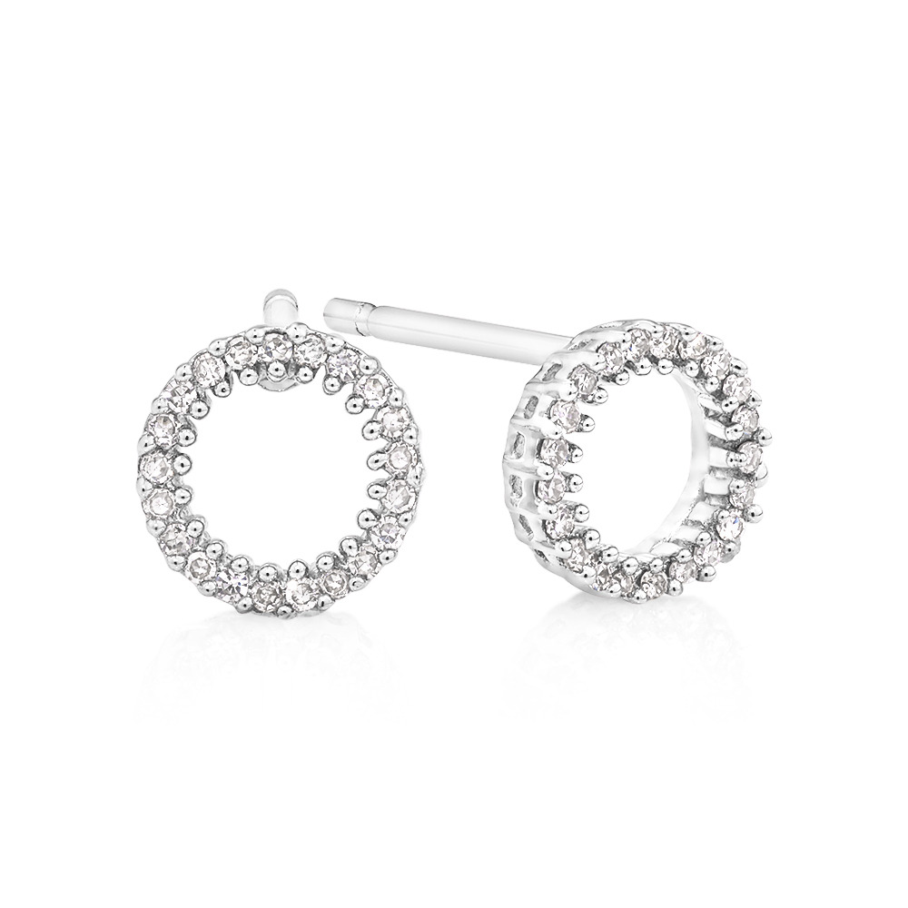 Circle Stud Earrings with 0.10 Carat TW of Diamonds in 10ct White Gold