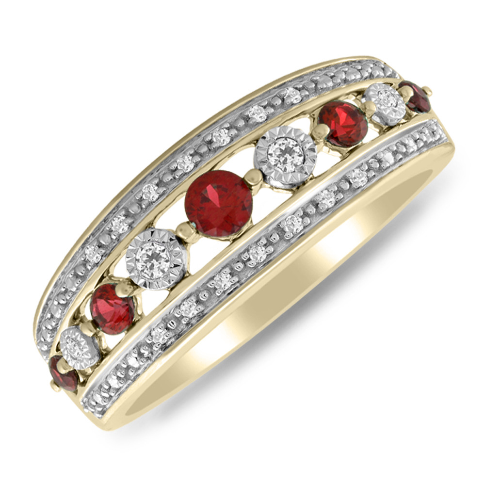 Ring with Created Ruby & Diamond in 10ct Yellow Gold