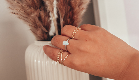 Yellow Gold Ring Stacks and Pear-Shaped Opal Yellow Gold Ring Stacks and Pear-Shaped Opal
