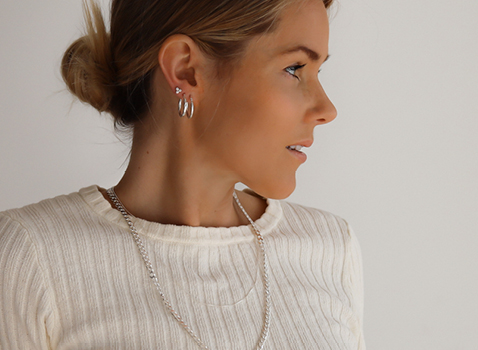 Silver Hoop Earrings and Silver Chain Silver Hoop Earrings and Silver Chain